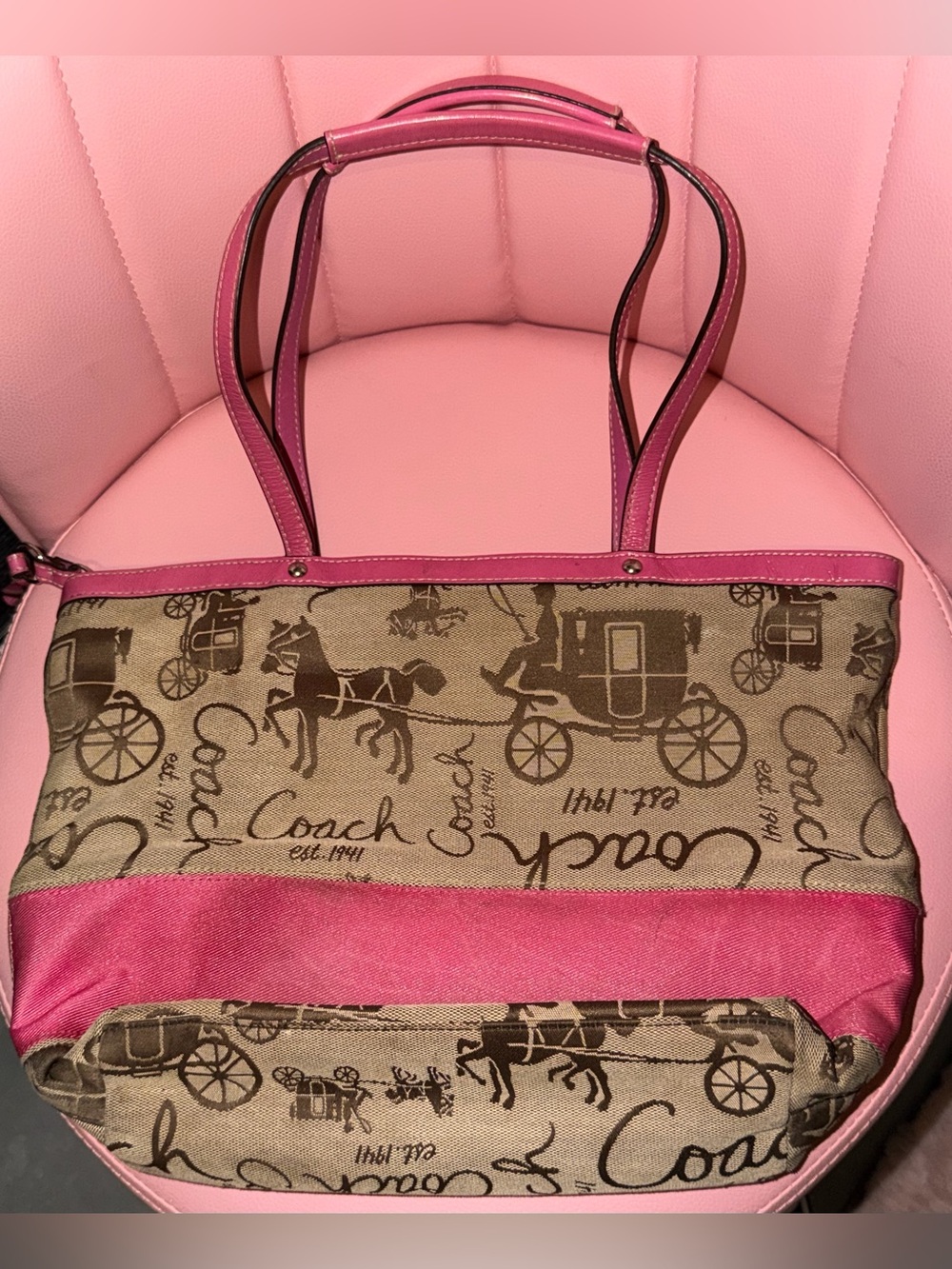 Coach Horse & Carriage Pink Khaki Tote
